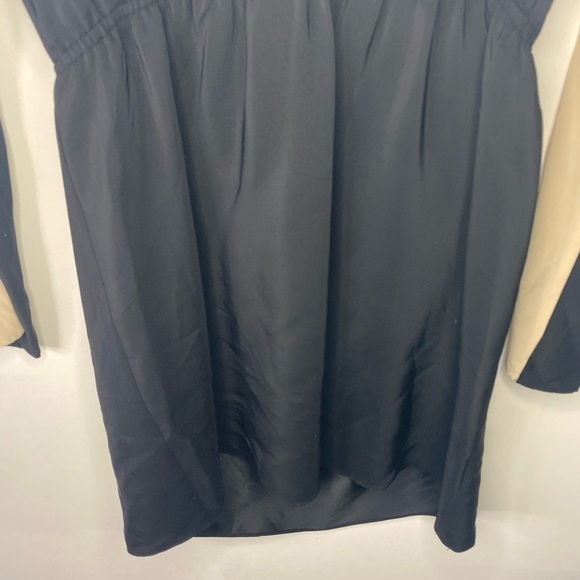 Parker Women's Black and Cream Silk V Neck Mini Dress Size Medium Classic Dressy - Picture 8 of 16